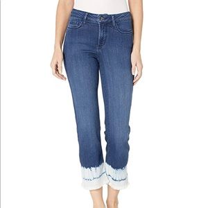 NYDJ 14P Billie Ankle Boot Cut Jeans Tie Dye Raw Hem 14 Petite